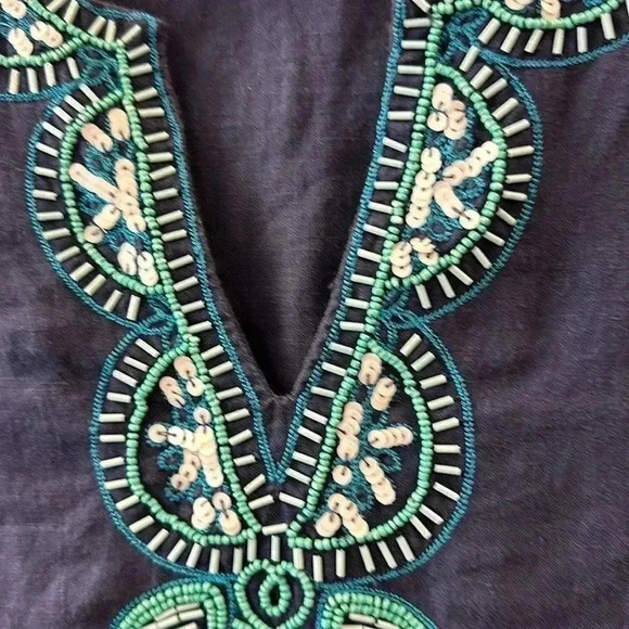 Lilly Pulitzer Amelia Island Linen Tunic with beading navy EUC Size XS - Picture 4 of 6